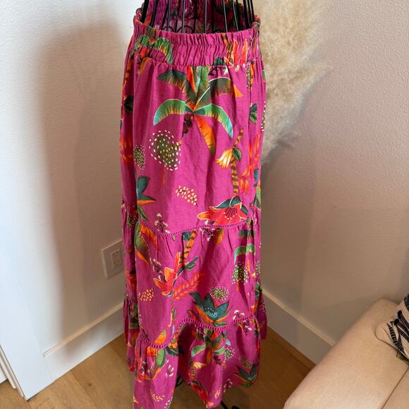 Rachel Roy Pink Floral Tropical Linen Blend Tiered Maxi Skirt Medium - Picture 6 of 10
